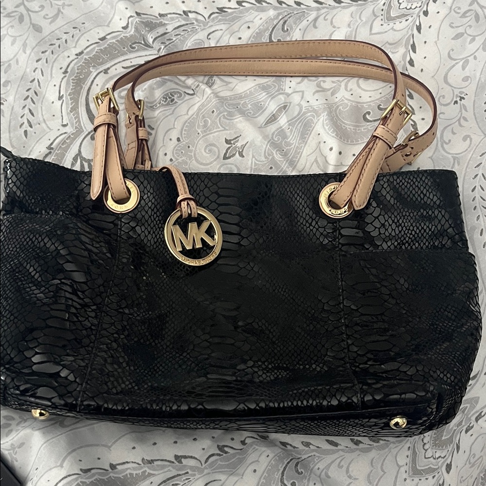 Michael Kors Black Snake Print Shoulder Bag